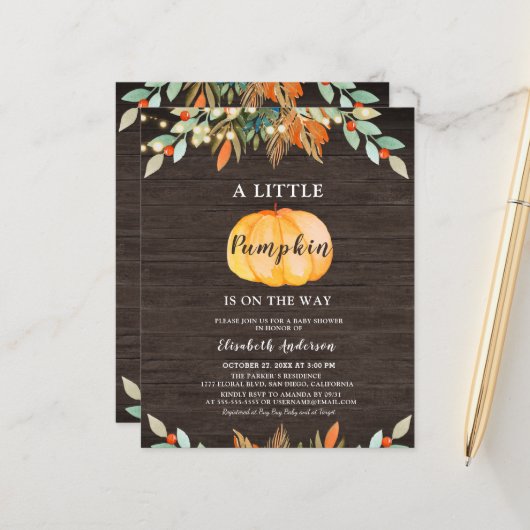 Budget Pumpkin Rustic String Lights Baby shower (Voorkant / Achterkant in situ)