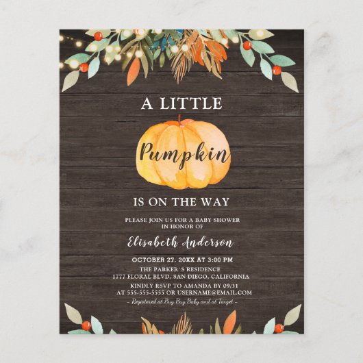 Budget Pumpkin Rustic String Lights Baby shower (Voorkant)