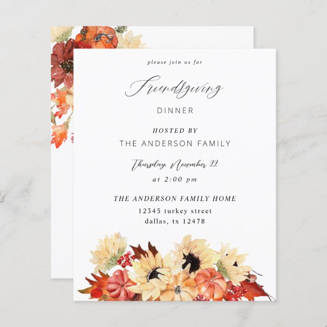 Budget Pumpkin & Sunflower Friendsgiving (Voorkant / Achterkant)