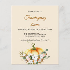 Budget Pumpkin Thanksgiving Dinner Invitation. Flyer