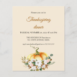 Budget Pumpkin Thanksgiving Dinner Invitation. Flyer