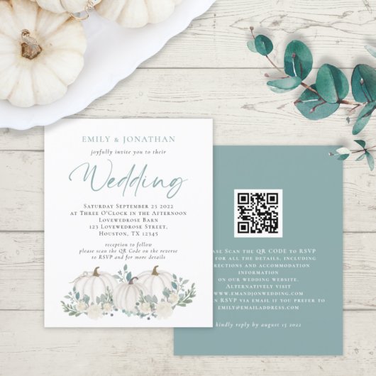 Budget Pumpkins Blauwgroen Foliage QR Wedding Invi