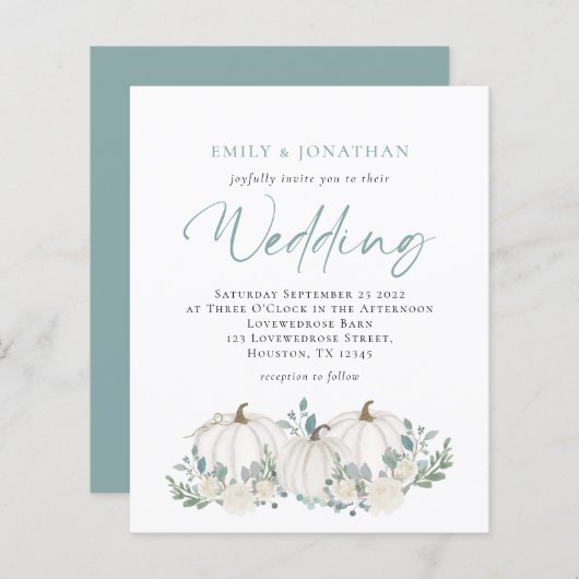 Budget Pumpkins Blauwgroen Foliage Wedding Invite (Voorkant / Achterkant)