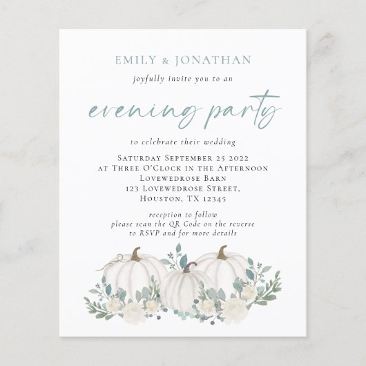 Budget Pumpkins Blauwgroen QR Evening Party Invite (Voorkant)