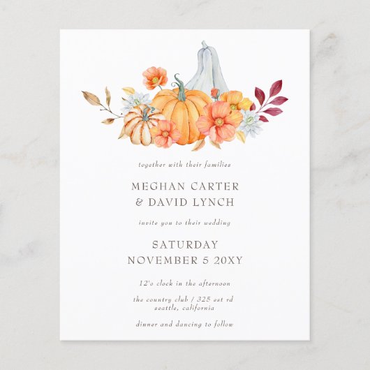 Budget Pumpkins Fall Wedding Invitation (Voorkant)