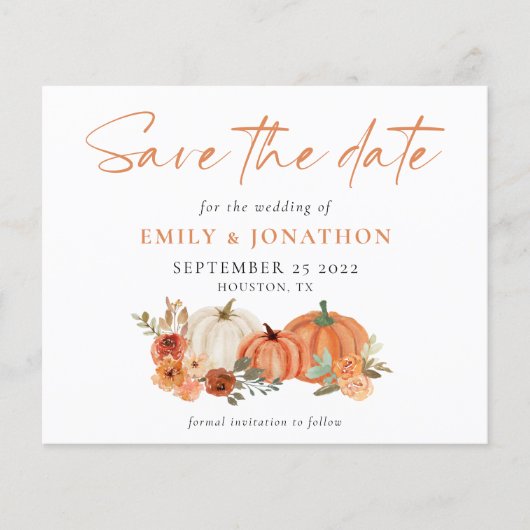 Budget Pumpkins Florals QR Fall Weduwen Save Date (Voorkant)