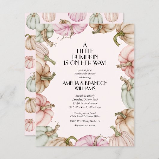Budget Pumpkins Girl Baby Shower Invitations (Voorkant / Achterkant)