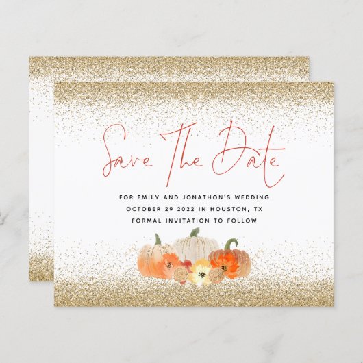 Budget Pumpkins Gold Glitter QR sparen de datum (Voorkant / Achterkant)