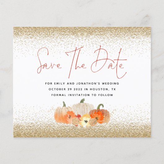 Budget Pumpkins Gold Glitter QR sparen de datum (Voorkant)