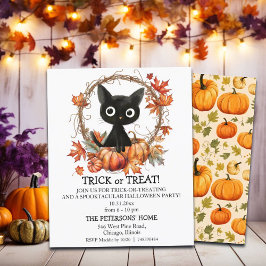 Budget PumpkinWreath BlackCat Halloween Uitnodigin