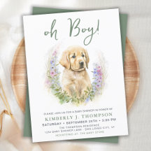 Budget Puppy Dog Modern Sage Green Baby shower Inv