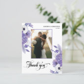 Budget Purple Floral Wedding Flat Thank you Card (Staand voorkant)