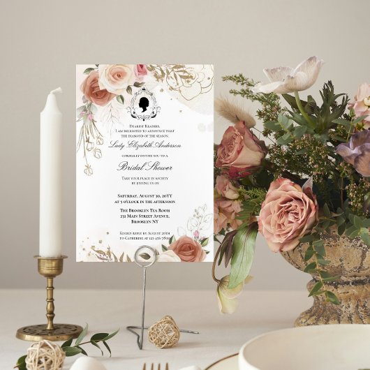 Budget Purple Florals Bridgerton Bridal Shower Kaart