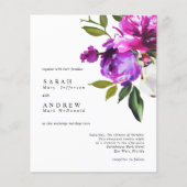 BUDGET Purple Flowers & Green Wedding Invitation (Voorkant)