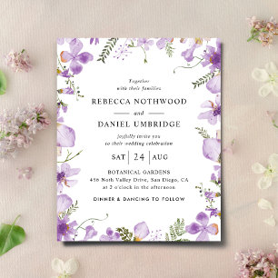 Budget Purple Flowers Simple Wedding Invitation