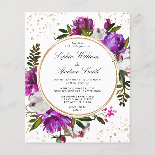 Budget Purple Flowers Wreator Wedding Invitation (Voorkant)