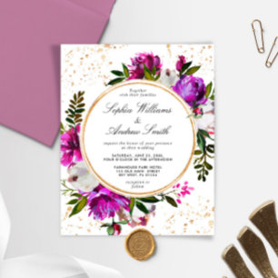 Budget Purple Flowers Wreator Wedding Invitation