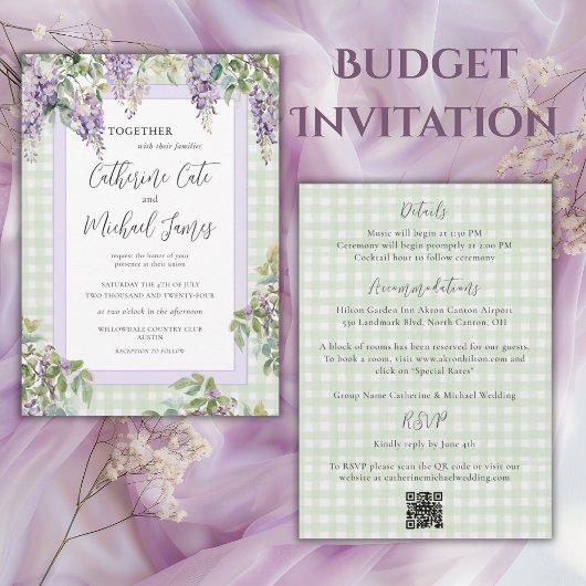Budget Purple Lilac Greenery Elegant Wedding Kaart