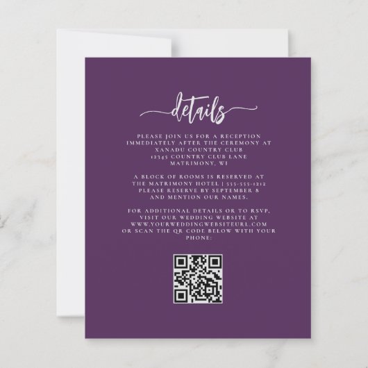 Budget Purple Lilac Silver Floral QR Code Wedding (Achterkant)