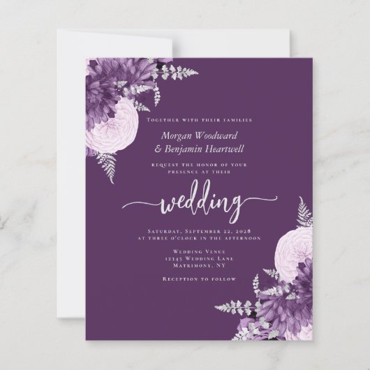 Budget Purple Lilac Silver Floral QR Code Wedding (Voorkant)