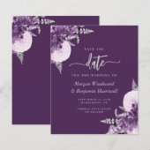 Budget Purple Lilac Silver Floral Save the Date (Voorkant / Achterkant)
