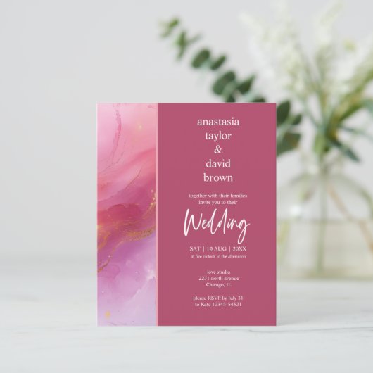 Budget Purple Pink Modern Wedding Invitation (Staand voorkant)