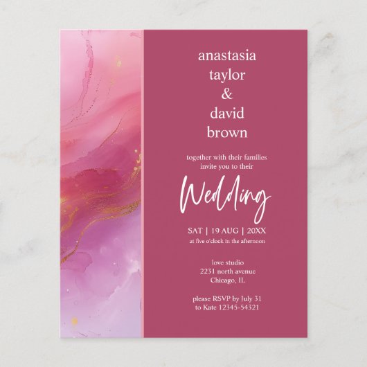 Budget Purple Pink Modern Wedding Invitation (Voorkant)