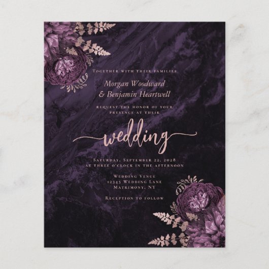 Budget Purple Rose Gold Floral QR Code Wedding (Voorkant)