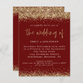 Budget QR Burgundy Gold Glitter Wedding Invite (Voorkant / Achterkant)