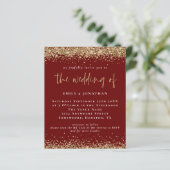 Budget QR Burgundy Gold Glitter Wedding Invite (Staand voorkant)