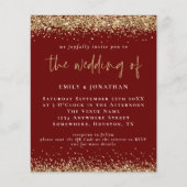 Budget QR Burgundy Gold Glitter Wedding Invite (Voorkant)