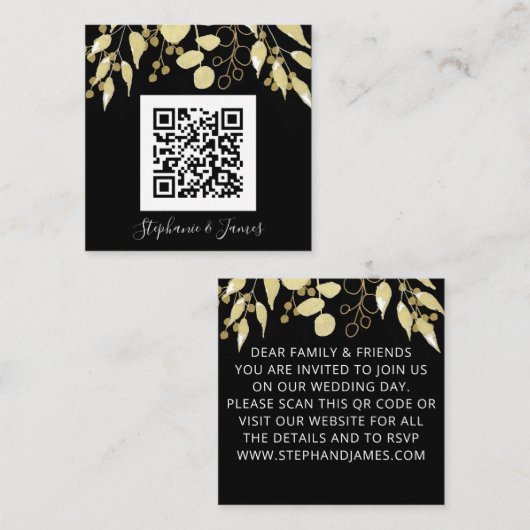 Budget QR Code Black Gold Weduwen uitnodiging (Voorkant / Achterkant)