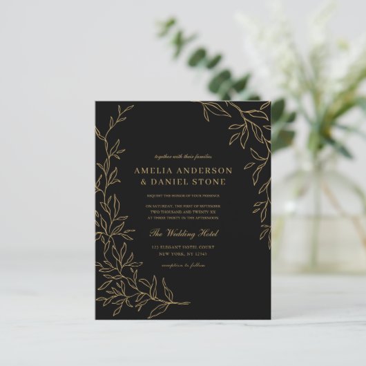 Budget QR Code Black Gold Weduwen uitnodiging (Staand voorkant)