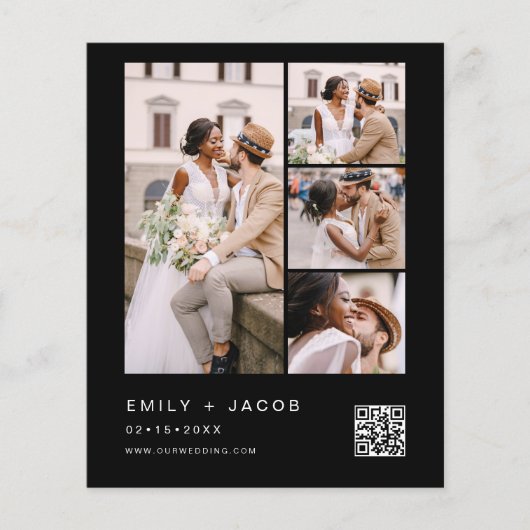 Budget QR Code Black White Weduwen Uitnodiging (Voorkant)