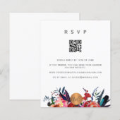 Budget QR CODE bloemige elegante uitnodiging RSVP (Voorkant / Achterkant)