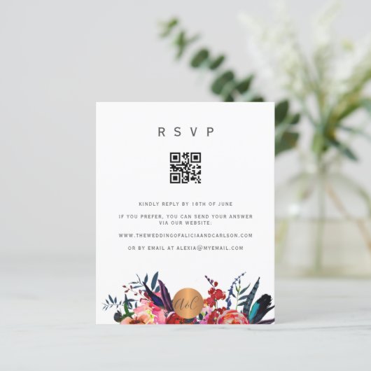 Budget QR CODE bloemige elegante uitnodiging RSVP (Staand voorkant)