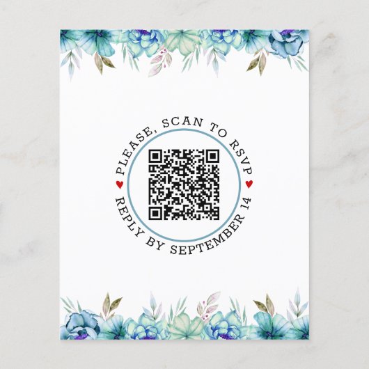 BUDGET QR code blue flower bruiloft uitnodiging (Achterkant)