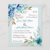 BUDGET QR code blue flower bruiloft uitnodiging (Voorkant)