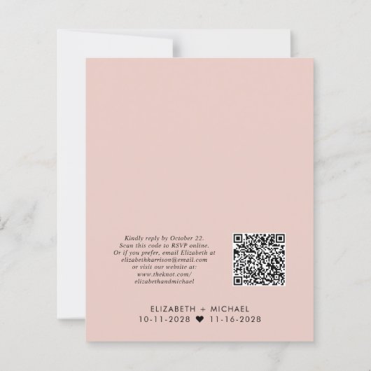 Budget QR Code Blush Wedding ReceptIon Uitnodiging (Achterkant)