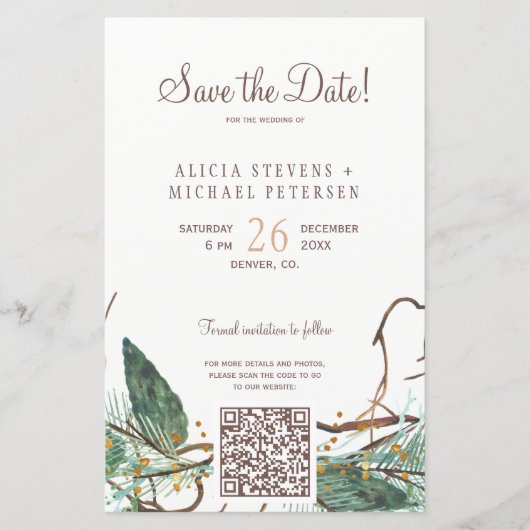 Budget QR-code bos FOTO bruiloft save the date (Voorkant)