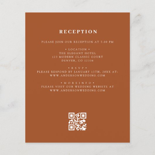 Budget QR Code Burnt Sinaasappel bruiloft uitnodig Flyer (Achterkant)