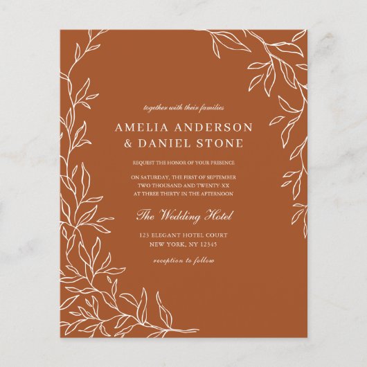 Budget QR Code Burnt Sinaasappel bruiloft uitnodig Flyer (Voorkant)