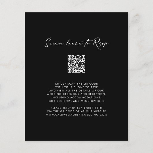 Budget QR-code Calligrafie Zwart-wit Bruiloft Flyer (Achterkant)