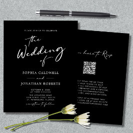 Budget QR-code Calligrafie Zwart-wit Bruiloft Flyer