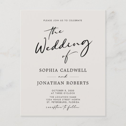 Budget QR Code Calligraphy Eggshell Wedding Invite (Voorkant)