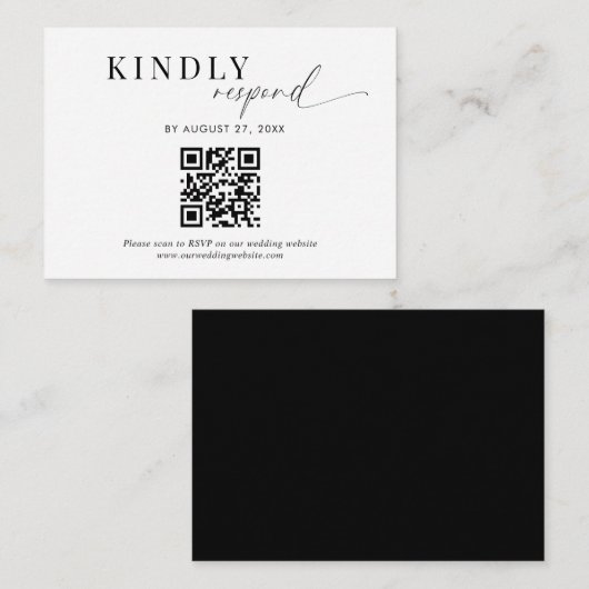Budget QR Code Classy Zwart Wit Script Bruiloft Informatiekaartje (Voorkant / Achterkant)