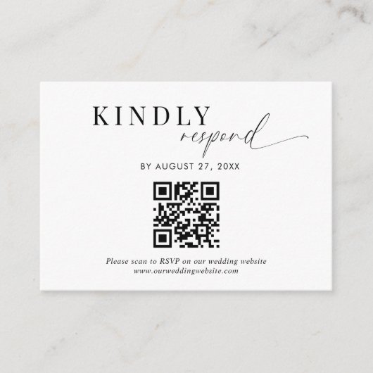 Budget QR Code Classy Zwart Wit Script Bruiloft Informatiekaartje (Voorkant)