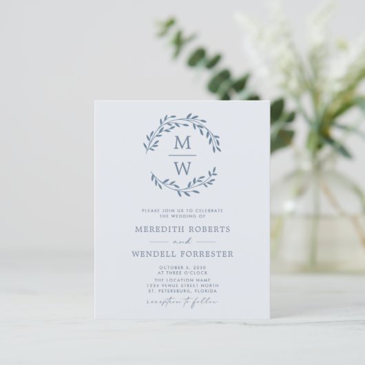 Budget QR Code Deusty Blue Monogram Weddenschap Ui (Staand voorkant)