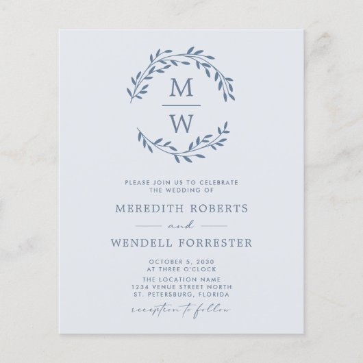 Budget QR Code Deusty Blue Monogram Weddenschap Ui (Voorkant)
