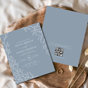 Budget QR Code Dusty Blue bruiloft uitnodiging Flyer
